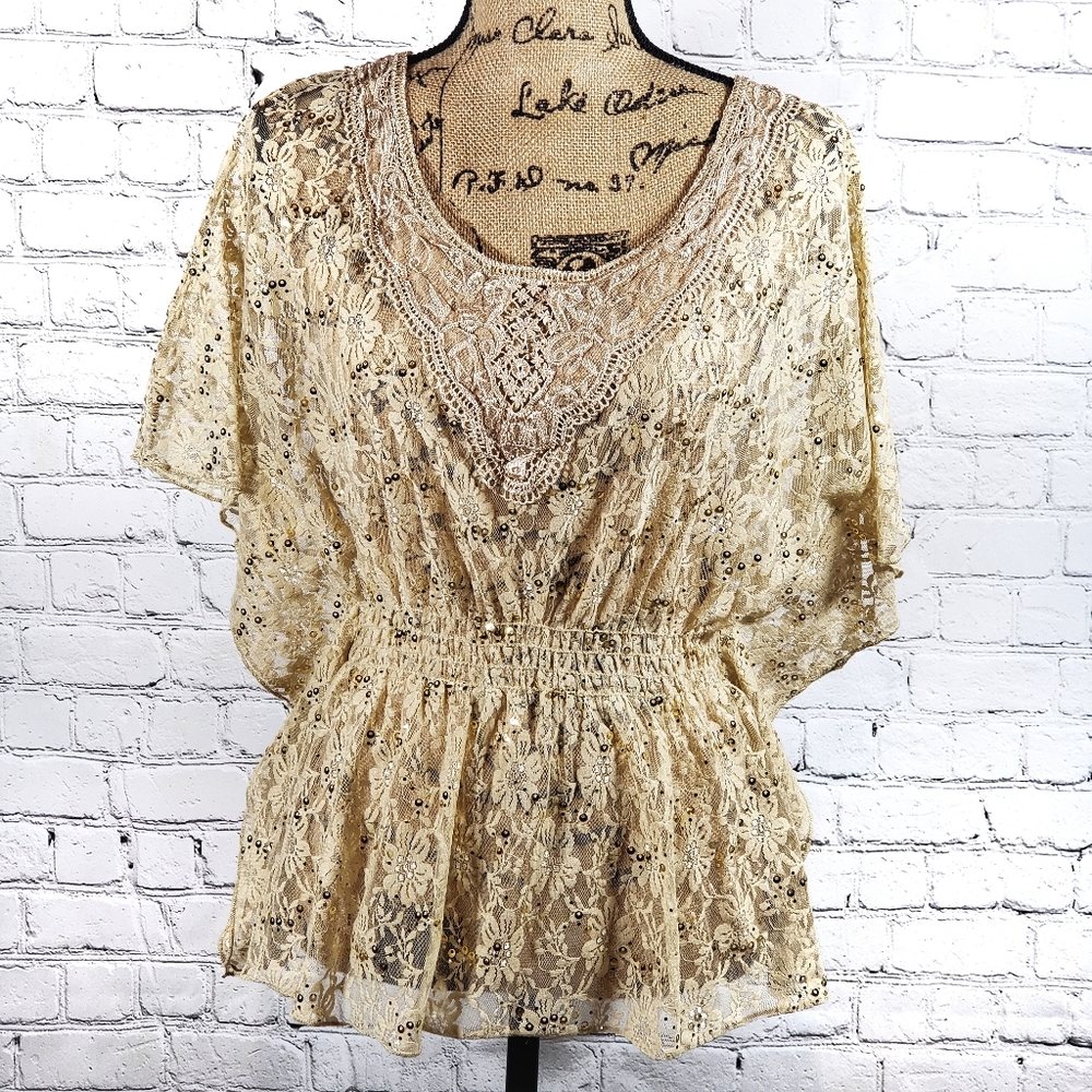 HeartSoul gold lace and sequin peasant blouse